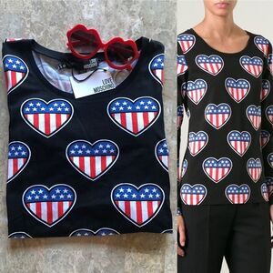 Love Moschino Heart Flag Print Long Sleeve Top